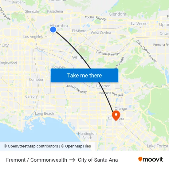Fremont / Commonwealth to City of Santa Ana map