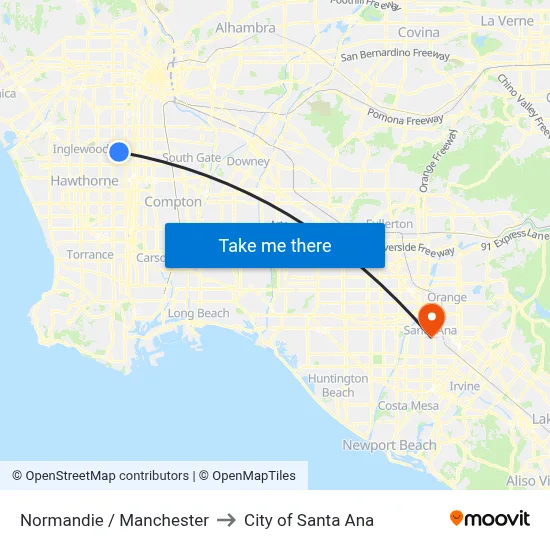 Normandie / Manchester to City of Santa Ana map
