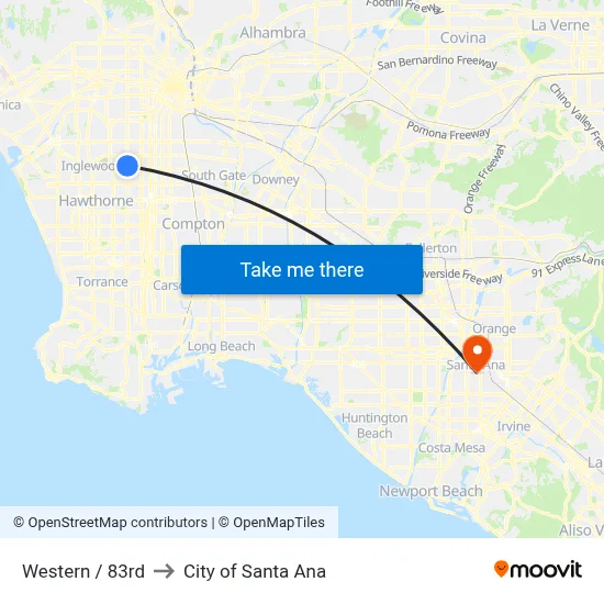 Western / 83rd to City of Santa Ana map