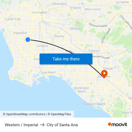 Western / Imperial to City of Santa Ana map
