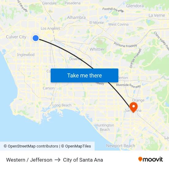 Western / Jefferson to City of Santa Ana map
