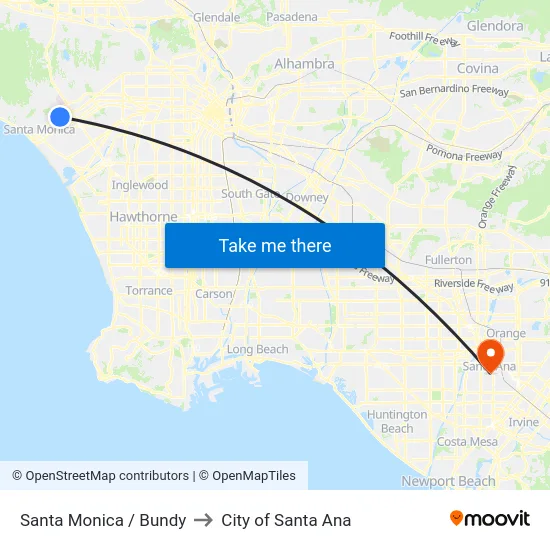 Santa Monica / Bundy to City of Santa Ana map