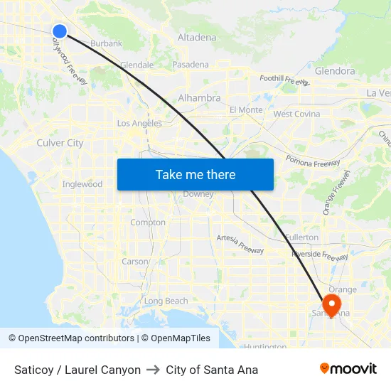 Saticoy / Laurel Canyon to City of Santa Ana map