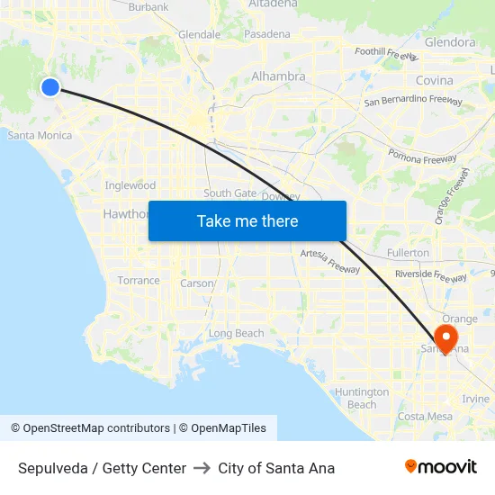 Sepulveda / Getty Center to City of Santa Ana map