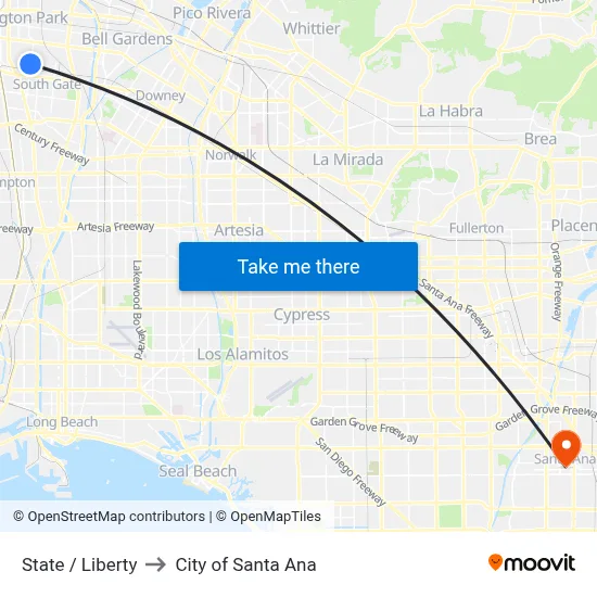 State / Liberty to City of Santa Ana map