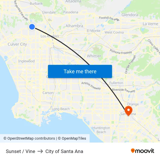 Sunset / Vine to City of Santa Ana map