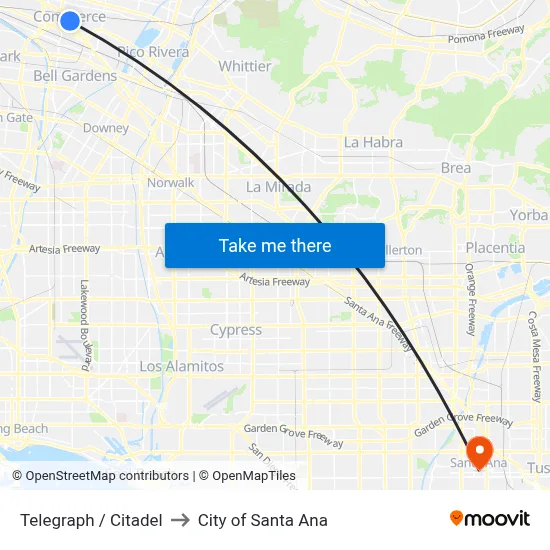 Telegraph / Citadel to City of Santa Ana map