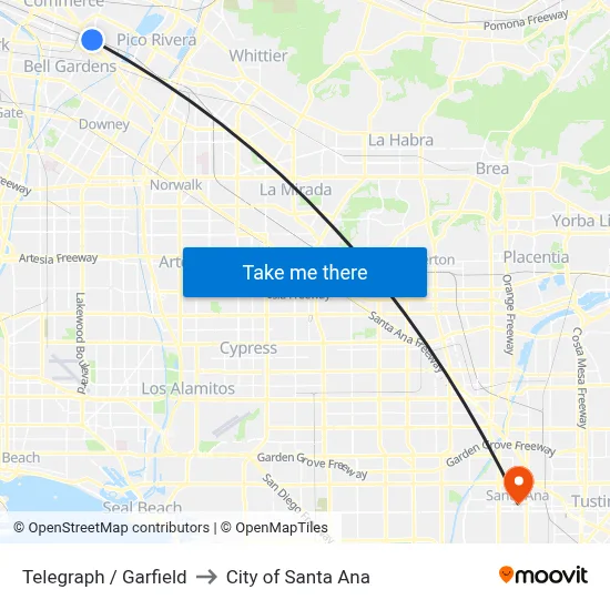 Telegraph / Garfield to City of Santa Ana map