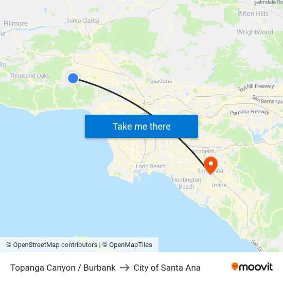 Topanga Canyon / Burbank to City of Santa Ana map