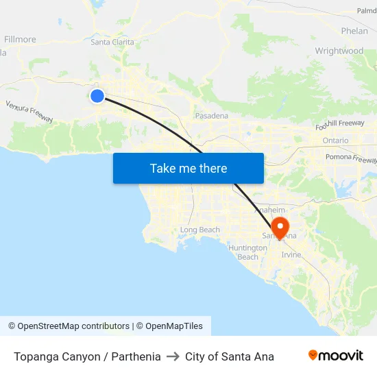 Topanga Canyon / Parthenia to City of Santa Ana map