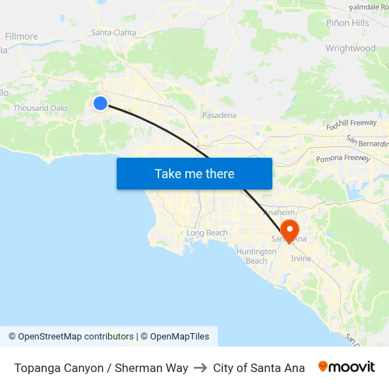 Topanga Canyon / Sherman Way to City of Santa Ana map