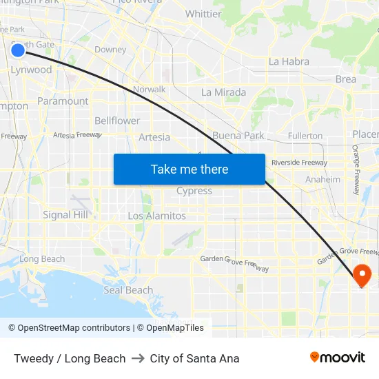 Tweedy / Long Beach to City of Santa Ana map