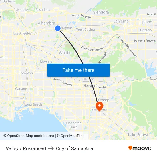 Valley / Rosemead to City of Santa Ana map