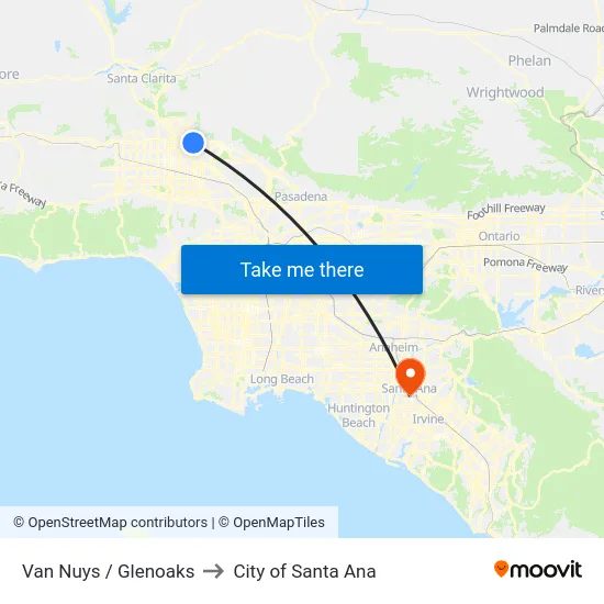 Van Nuys / Glenoaks to City of Santa Ana map