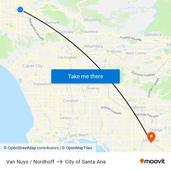 Van Nuys / Nordhoff to City of Santa Ana map