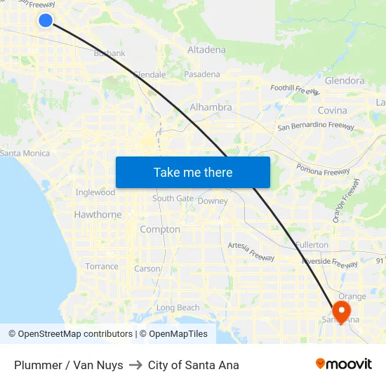 Plummer / Van Nuys to City of Santa Ana map