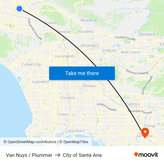 Van Nuys / Plummer to City of Santa Ana map