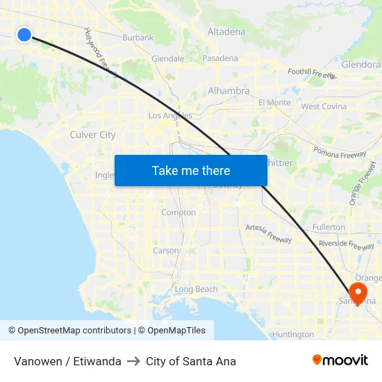 Vanowen / Etiwanda to City of Santa Ana map