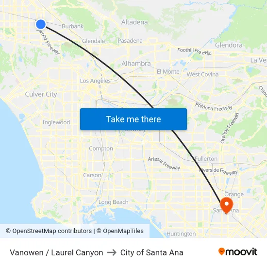 Vanowen / Laurel Canyon to City of Santa Ana map