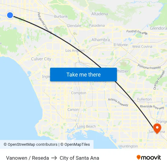 Vanowen / Reseda to City of Santa Ana map
