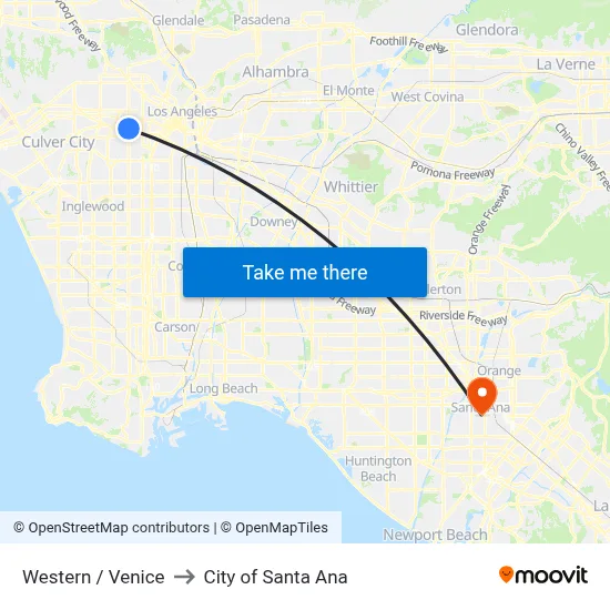 Western / Venice to City of Santa Ana map