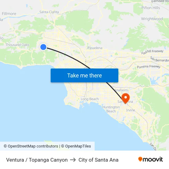 Ventura / Topanga Canyon to City of Santa Ana map