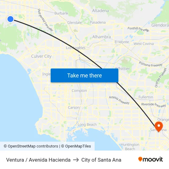 Ventura / Avenida Hacienda to City of Santa Ana map