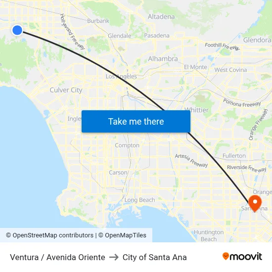 Ventura / Avenida Oriente to City of Santa Ana map