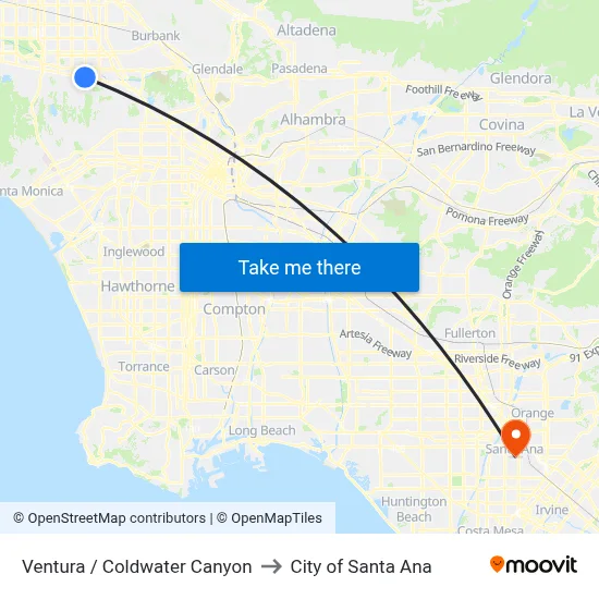 Ventura / Coldwater Canyon to City of Santa Ana map