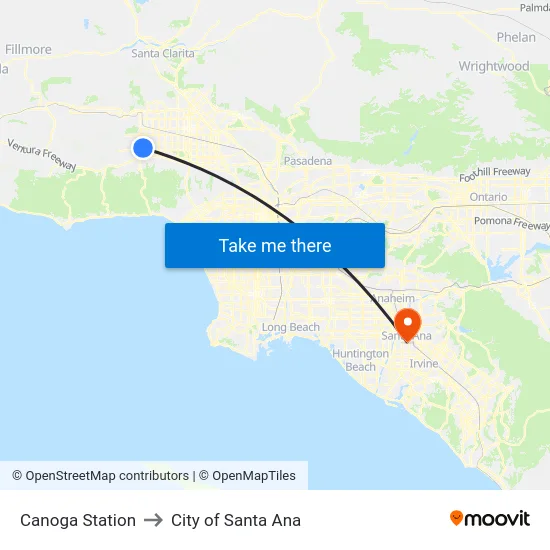 Canoga Station to City of Santa Ana map