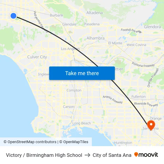 Victory / Birmingham High School to City of Santa Ana map