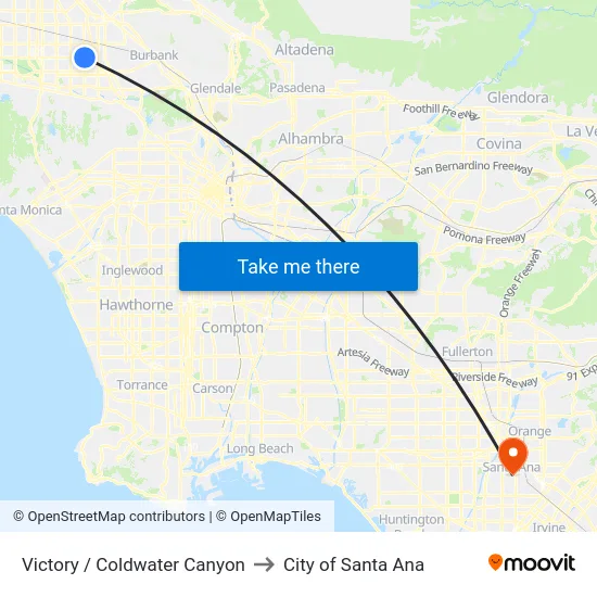 Victory / Coldwater Canyon to City of Santa Ana map