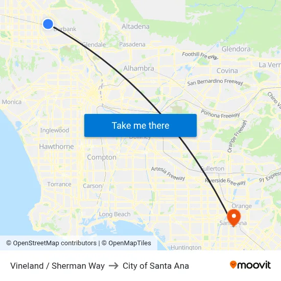 Vineland / Sherman Way to City of Santa Ana map
