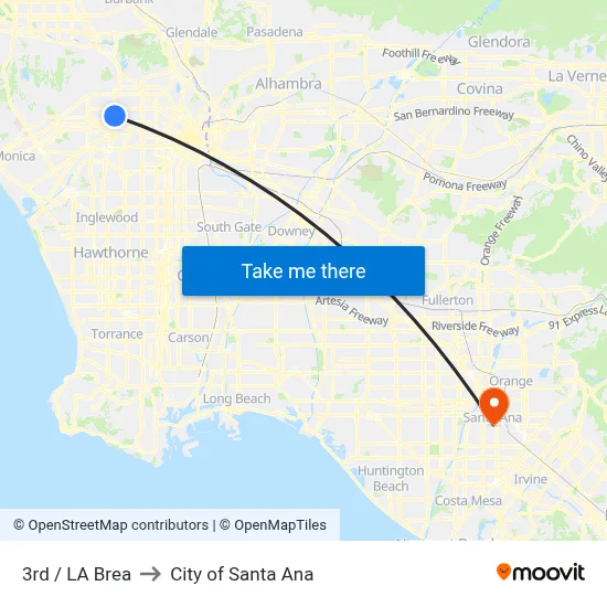 3rd / LA Brea to City of Santa Ana map