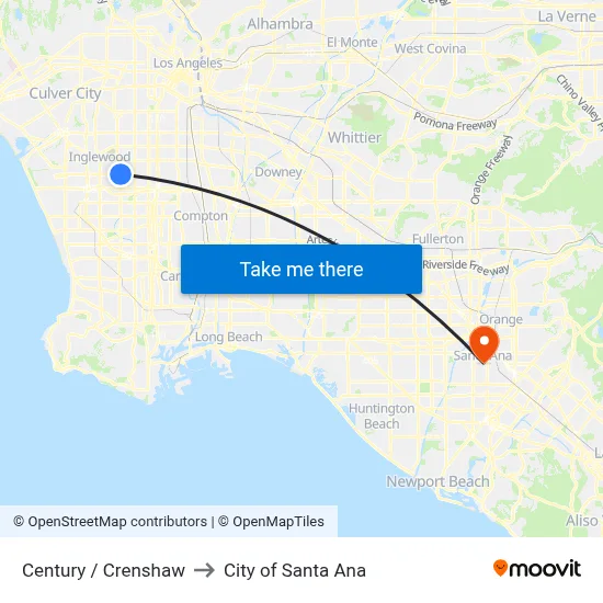 Century / Crenshaw to City of Santa Ana map