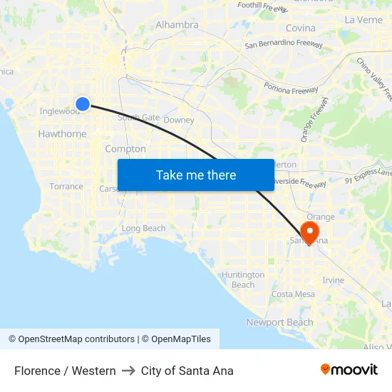 Florence / Western to City of Santa Ana map