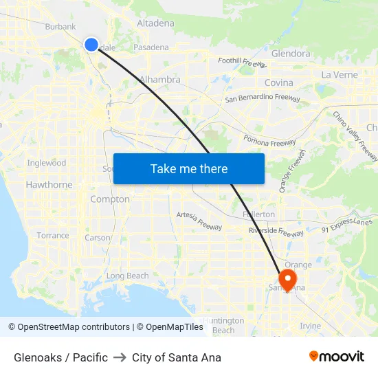 Glenoaks / Pacific to City of Santa Ana map