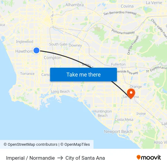 Imperial / Normandie to City of Santa Ana map