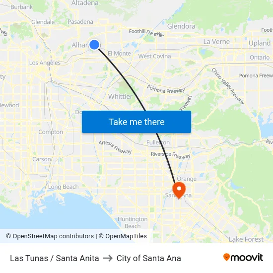 Las Tunas / Santa Anita to City of Santa Ana map