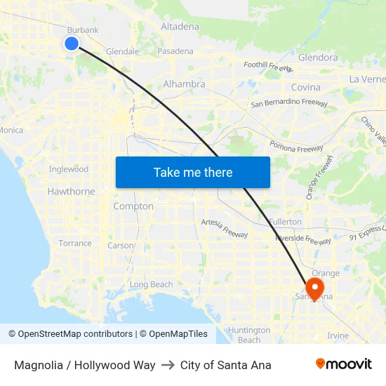 Magnolia / Hollywood Way to City of Santa Ana map