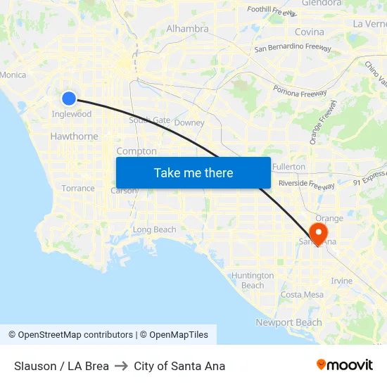 Slauson / LA Brea to City of Santa Ana map