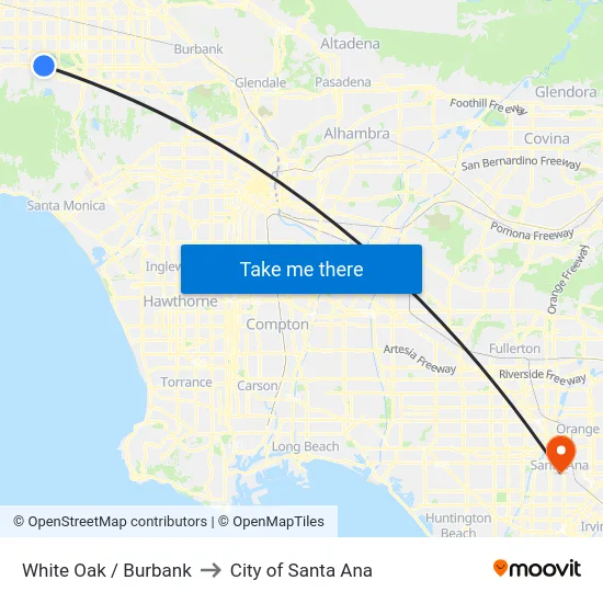 White Oak / Burbank to City of Santa Ana map