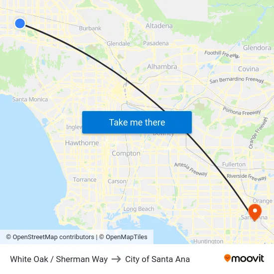 White Oak / Sherman Way to City of Santa Ana map