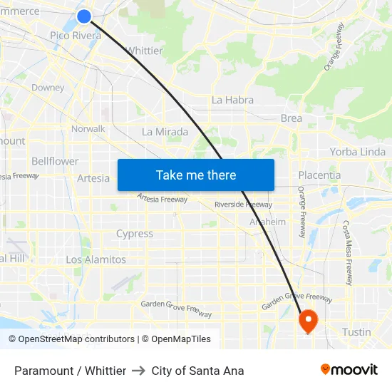 Paramount / Whittier to City of Santa Ana map