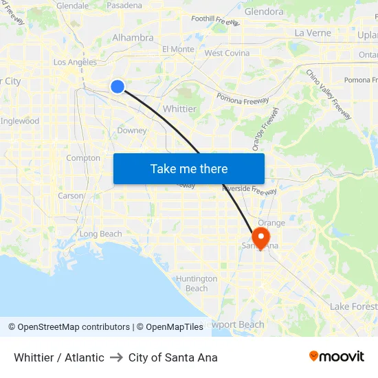 Whittier / Atlantic to City of Santa Ana map