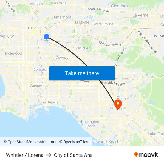 Whittier / Lorena to City of Santa Ana map
