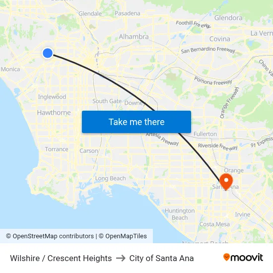 Wilshire / Crescent Heights to City of Santa Ana map