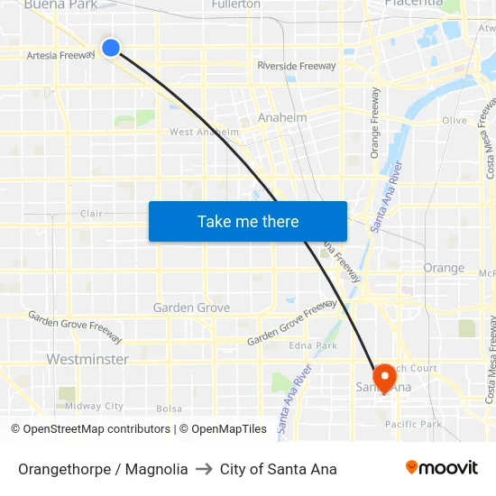 Orangethorpe / Magnolia to City of Santa Ana map