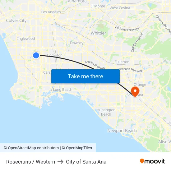Rosecrans / Western to City of Santa Ana map