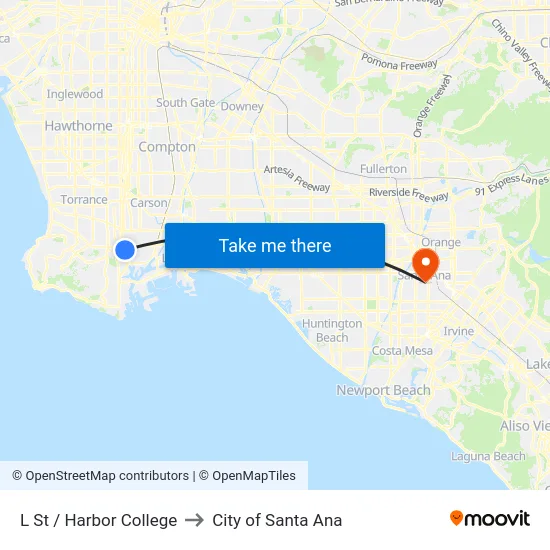 L St / Harbor College to City of Santa Ana map